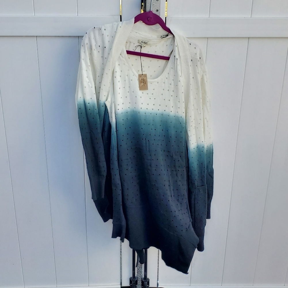 NWT Sogi 2 piece asymmetrical lace cardigan set L